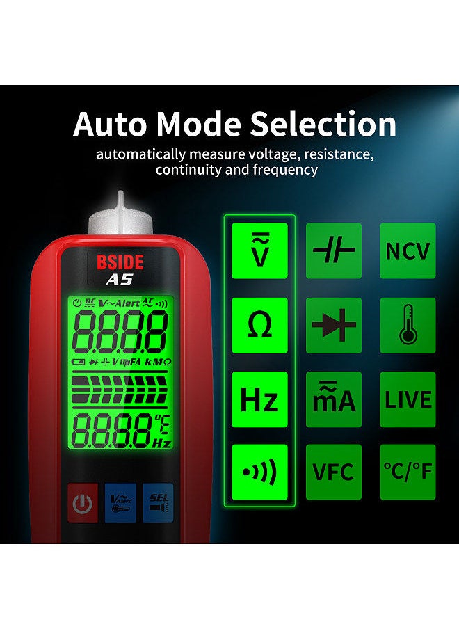 BSIDE Digital Smart Multimeter Measurement Test Meter Temp Detector Multitester 3-Results Display Current Tester VFC V-Alert Live Wire Capacitor Ohm Diode Hz Voltage Meter