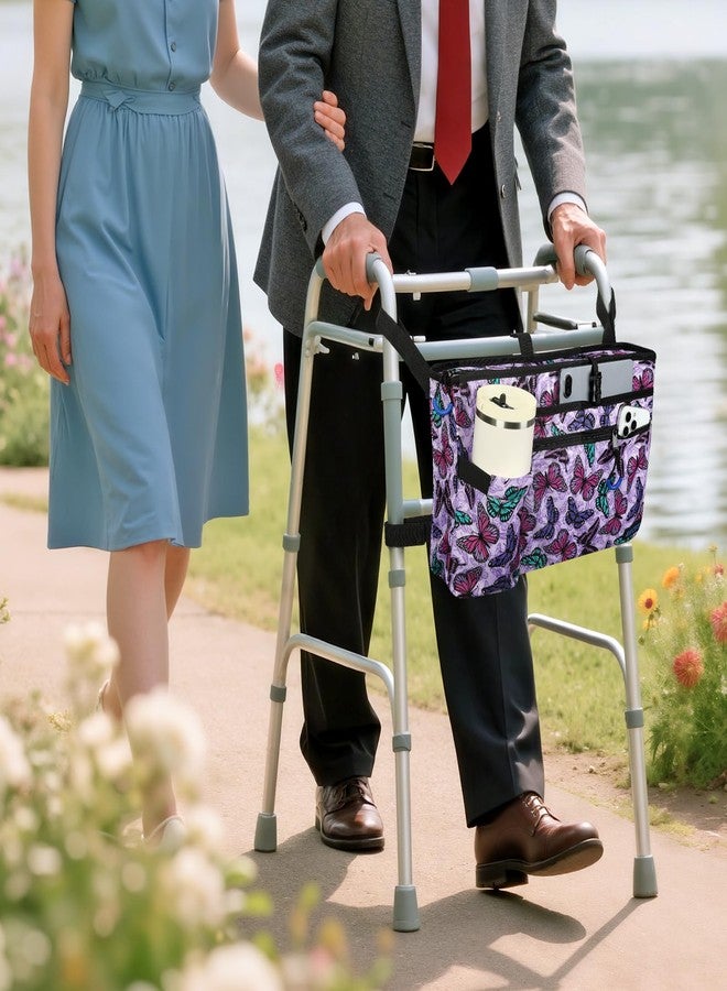 ZHCHG حقيبة ZHCHG للمشاية مع حامل أكواب، ملحقات للمشاية لكبار السن، سلة قابلة للفصل والطي للمشاية بسعة كبيرة، أفضل هدية - بنفسجي (لا تناسب المشايات ذات العجلات) - Image 2