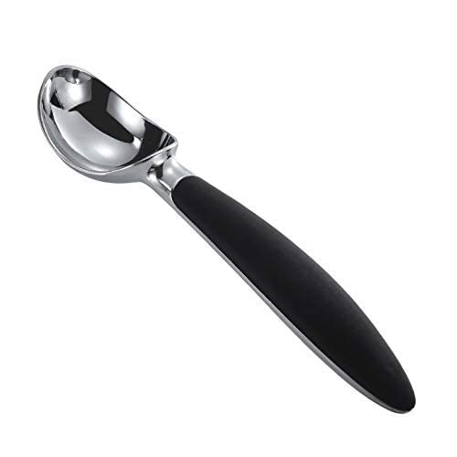FLAVION Heavy-Duty Ice Cream Scoop with Non-Slip Black Handle,Ergonomic Stainless Steel Scoop for Hard Ice Cream, Gelato & Sorbet (Black, Pack of 1) - Image 1