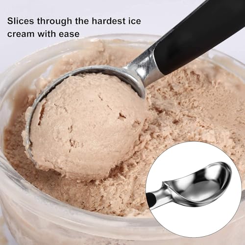 FLAVION Heavy-Duty Ice Cream Scoop with Non-Slip Black Handle,Ergonomic Stainless Steel Scoop for Hard Ice Cream, Gelato & Sorbet (Black, Pack of 1) - Image 2