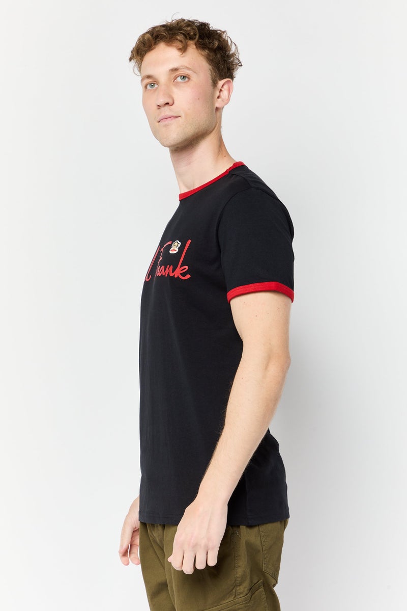 Paul Frank تي شيرت رجالي بأكمام قصيرة وياقة دائرية بشعار العلامة التجارية، أسود - Image 2