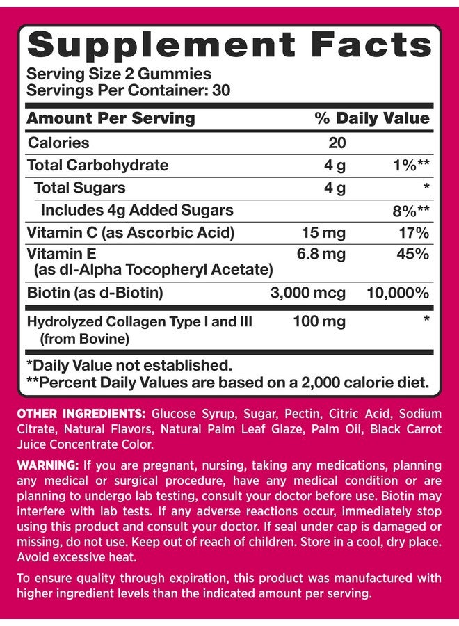 PINK Hair Skin Nails Gummies; 60 Count; Plus Collagen; Nongmo & Gluten Free Vitamins For Women; Strawberry Flavor - Image 3