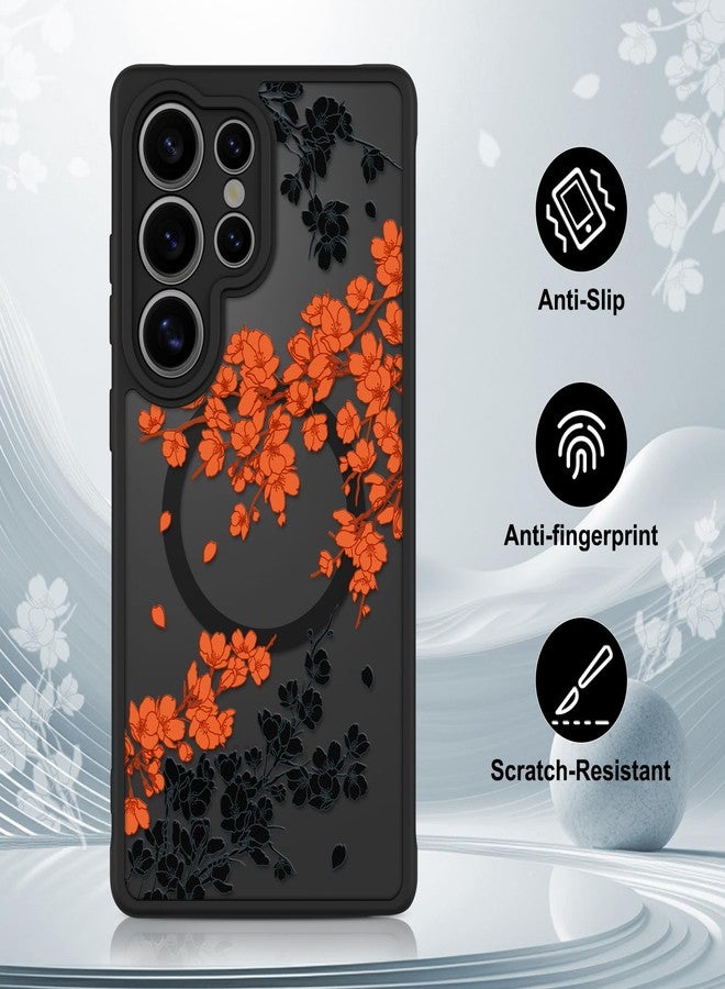 أو أو كيه جراب OOK لهاتف سامسونج جالاكسي S25 ألترا 6.9 بوصة (متوافق مع الشحن اللاسلكي) غطاء هاتف شفاف مزين بزهور برتقالية، مصنوع من مادة TPU ناعمة + مادة PC صلبة، مقاوم للخدوش والصدمات، جراب مغناطيسي للنساء - Image 5