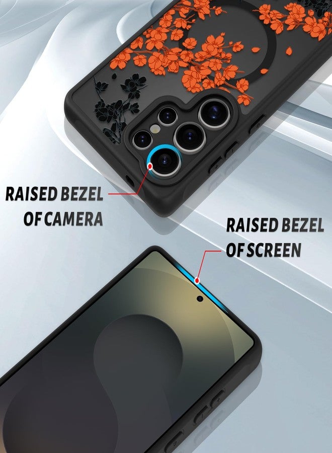 أو أو كيه جراب OOK لهاتف سامسونج جالاكسي S25 ألترا 6.9 بوصة (متوافق مع الشحن اللاسلكي) غطاء هاتف شفاف مزين بزهور برتقالية، مصنوع من مادة TPU ناعمة + مادة PC صلبة، مقاوم للخدوش والصدمات، جراب مغناطيسي للنساء - Image 3