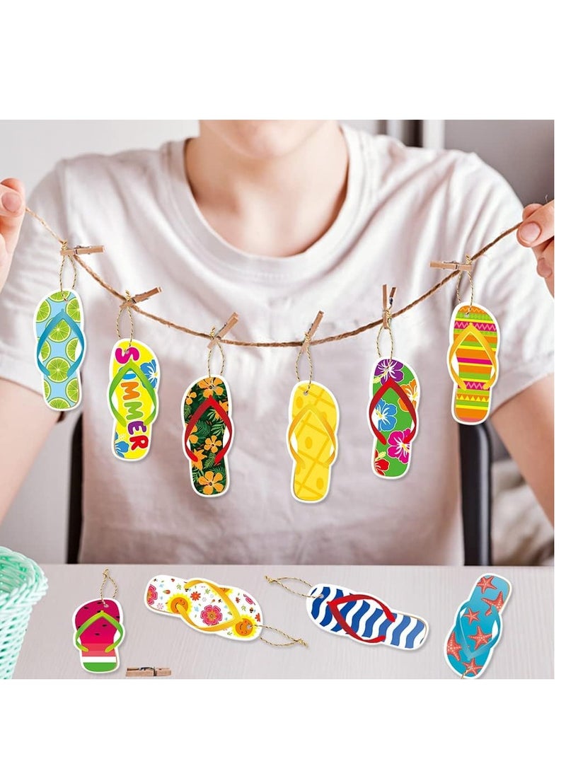 30 Pieces Hawaiian Party Hanging paper cards Ornaments Summer Tree Paper Party Decoration Beach Pool Tropical Luau Aloha Birthday Flip Flops Cute Colorful Gift Tags - Image 2