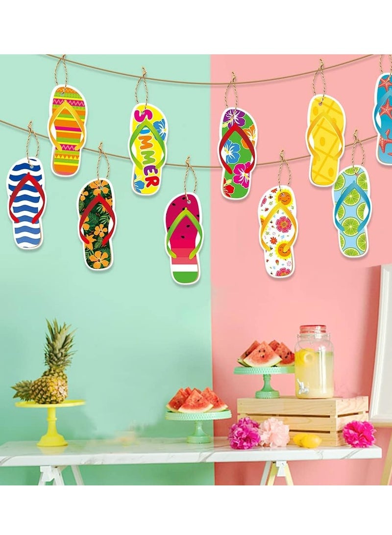 30 Pieces Hawaiian Party Hanging paper cards Ornaments Summer Tree Paper Party Decoration Beach Pool Tropical Luau Aloha Birthday Flip Flops Cute Colorful Gift Tags - Image 4