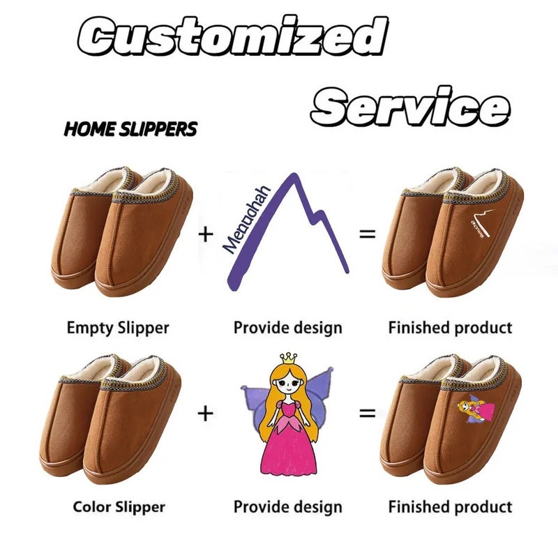 Y&D Logo Winter Non-Slip Soft Fluffy Fur Heel Design Home Indoor Warm Plush Ladies Men Couple Shoes Slides Slippers for Women - Image 3