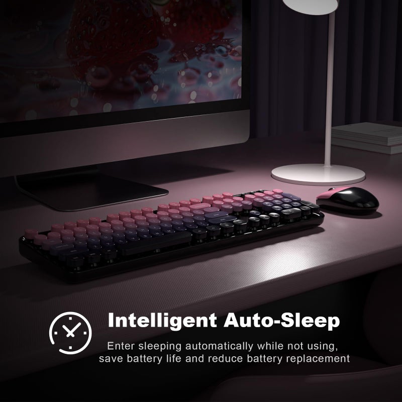 MOFII Wireless Keyboard and Mouse Combo, Retro Typewriter Keyboard with Colorful Round Keycaps, 2.4GHz USB Plug Play Connection for PC Laptop Windows XP/7/8/10 (Berry Pink) - Image 5