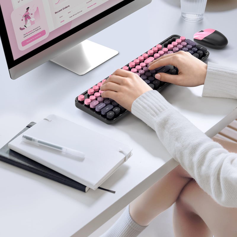 MOFII Wireless Keyboard and Mouse Combo, Retro Typewriter Keyboard with Colorful Round Keycaps, 2.4GHz USB Plug Play Connection for PC Laptop Windows XP/7/8/10 (Berry Pink) - Image 4