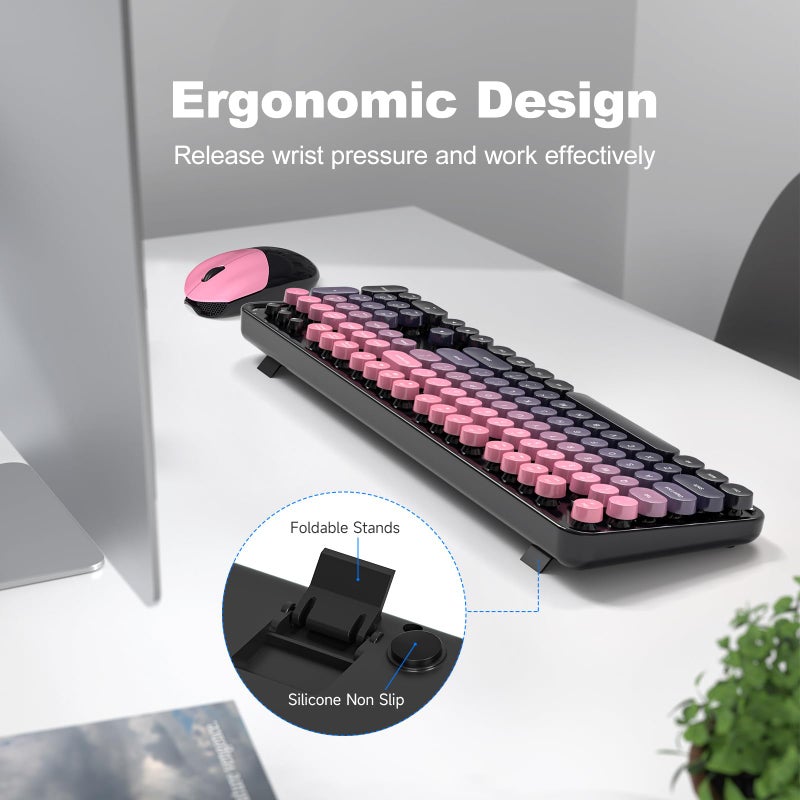 MOFII Wireless Keyboard and Mouse Combo, Retro Typewriter Keyboard with Colorful Round Keycaps, 2.4GHz USB Plug Play Connection for PC Laptop Windows XP/7/8/10 (Berry Pink) - Image 3