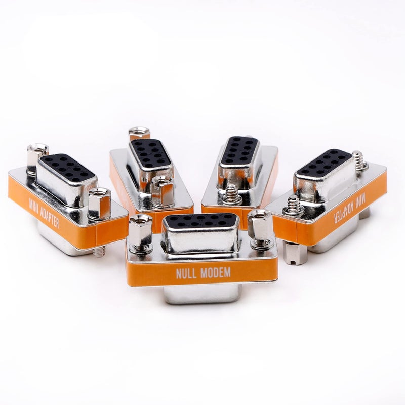 Arnorin DB9 Null Modem Female to Female Slimline Data Transfer Serial Port Adapter 5 Pack - Image 1