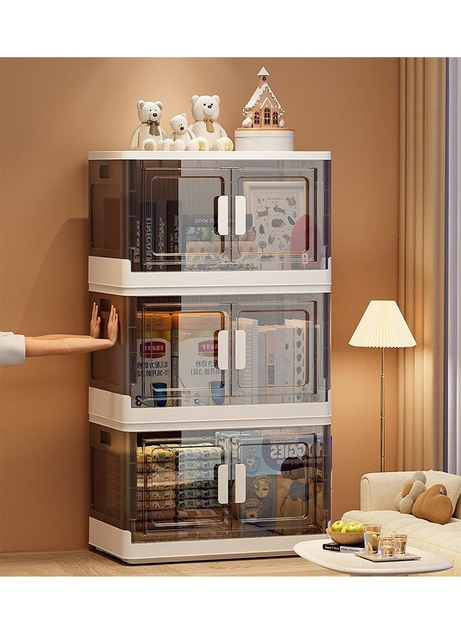 ATM 3-Tier Transparent Storage Cabinet with Doors and Wheels - 50x31.5x87CM - Durable PP Material  - Image 1