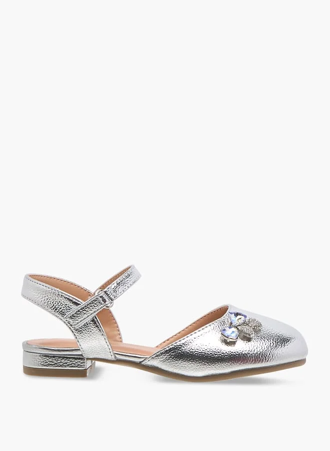 JUNIORS Girls Embellished Mary Jane Shoes with Hook and Loop Closure