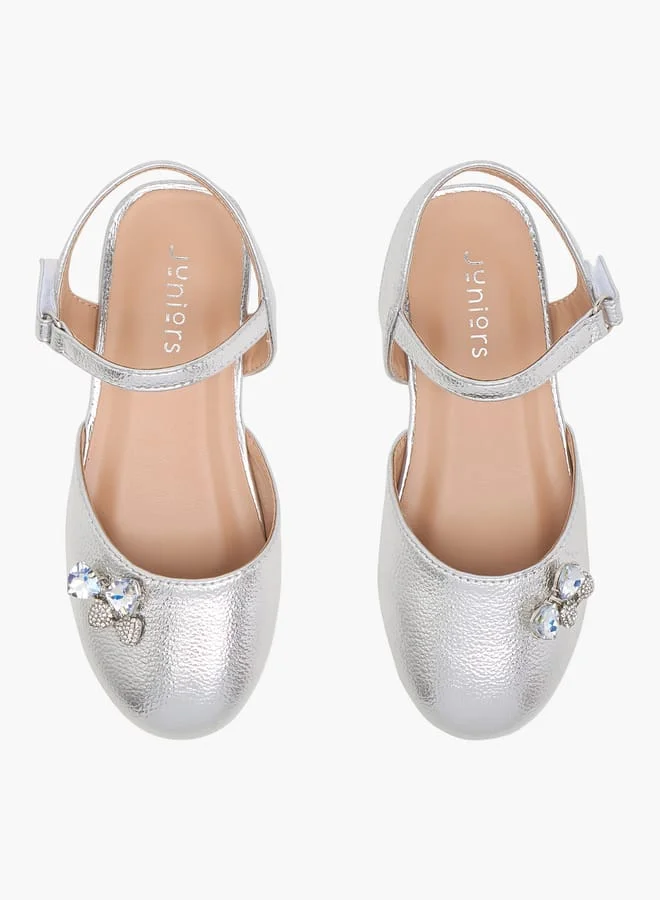 JUNIORS Girls Embellished Mary Jane Shoes with Hook and Loop Closure