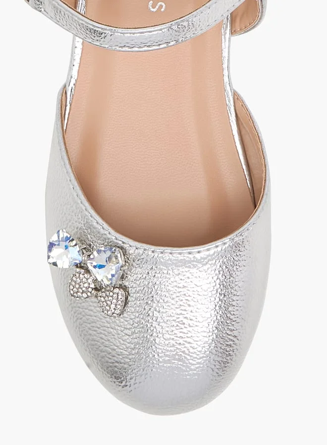 JUNIORS Girls Embellished Mary Jane Shoes with Hook and Loop Closure