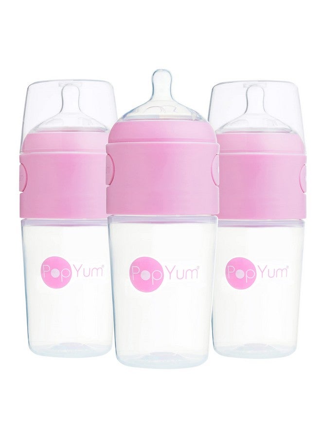 بوب يام زجاجات أطفال بوبيام الوردية المضادة للمغص، سعة 9 أونصات، لصنع/خلط/توزيع تركيبة مضادة للمغص، عبوة من 3 قطع مع حلمات متوسطة التدفق رقم 2، سعة 260 مل، خالية من مادة BPA، مزودة بقفل طبيعي - Image 1