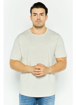 Project Essentials Men Crew Neck Short Sleeve Stripe T Shirt, Ivory  - Image 1