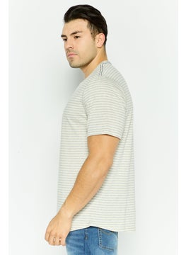 Project Essentials Men Crew Neck Short Sleeve Stripe T Shirt, Ivory  - Image 2