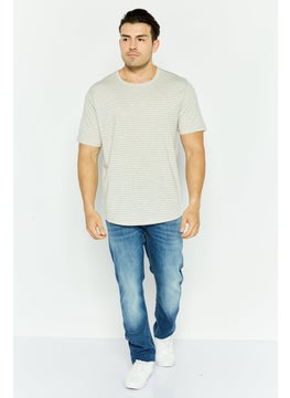Project Essentials Men Crew Neck Short Sleeve Stripe T Shirt, Ivory  - Image 3