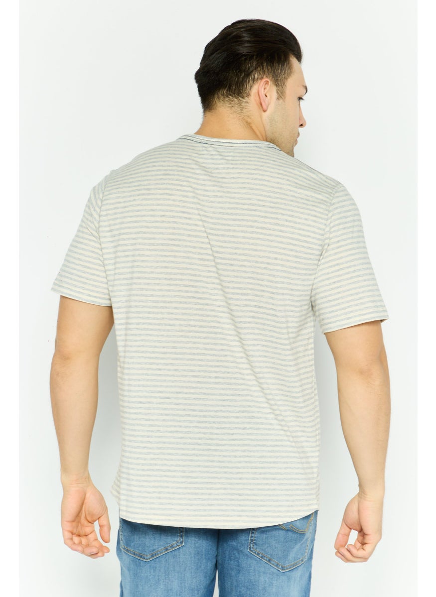 Project Essentials - Men Crew Neck Short Sleeve Stripe T Shirt, Ivory - Image 1