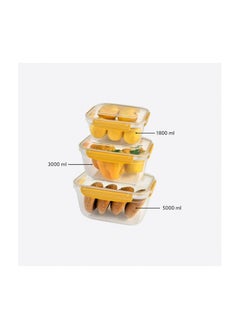 dunya Dunya Lock & Fresh Plastic Food Storage Rectangular Set With Airtight Sealed Cover-BPA Free- (3pieces)-(1800-3000-5000 ml)-Turkey Made-Yellow Color  - Image 1