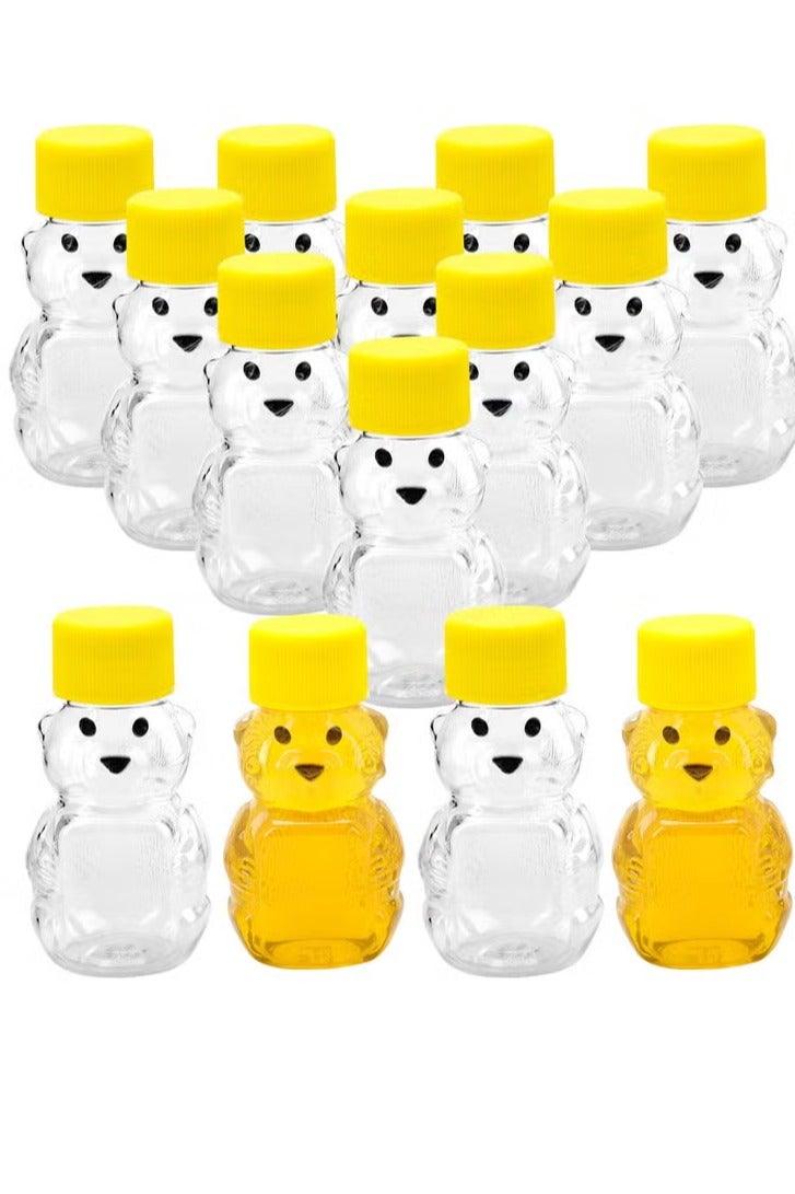 Excefore 15 Pack 2 oz Honey Bear Bottle, Empty Plastic Bear Jar with Lids Reusable Mini Honey Bear Cup Dispensing Yellow Flip Top Lid Assistive Juice Jar Honey Bottles