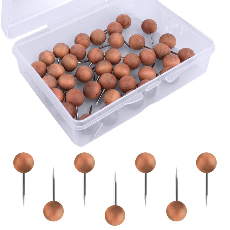 AIEX 100pcs Wood Push Pins Wooden Thumb Tacks Round Head Tacks with Steel Needle Map Pins Decorative Push Pins for Bulletin Board Documents Photos and Maps