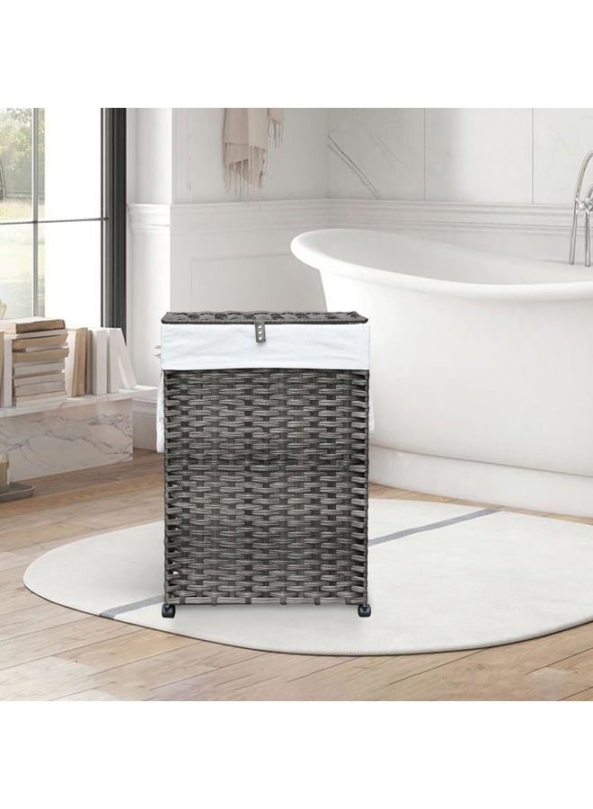 Hiagnete 88L Slim Laundry Hamper with Wheels, 23.3 Gallon Rolling Laundry Basket with Lid, Tall and Narrow Laundry Hamper with 2 Removable Liner & 3 Mesh Laundry Bags, Laundry Sorter for Bathroom, Grey - Image 3