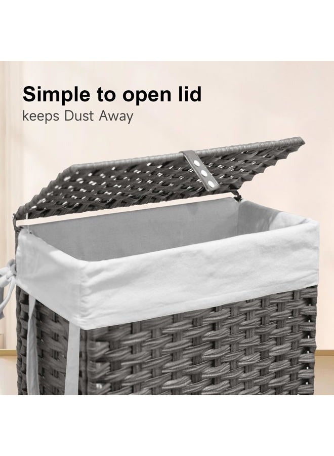Hiagnete 88L Slim Laundry Hamper with Wheels, 23.3 Gallon Rolling Laundry Basket with Lid, Tall and Narrow Laundry Hamper with 2 Removable Liner & 3 Mesh Laundry Bags, Laundry Sorter for Bathroom, Grey - Image 5