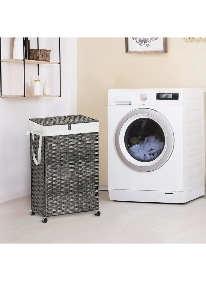 Hiagnete 88L Slim Laundry Hamper with Wheels, 23.3 Gallon Rolling Laundry Basket with Lid, Tall and Narrow Laundry Hamper with 2 Removable Liner & 3 Mesh Laundry Bags, Laundry Sorter for Bathroom, Grey - Image 2