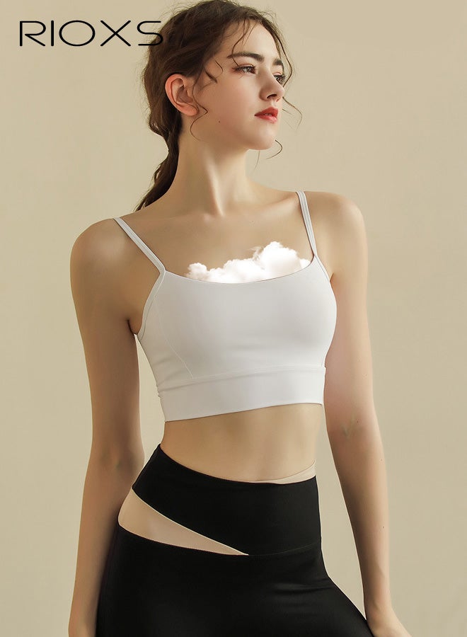 ريوكس حمالة صدر رياضية بدون ظهر بدون خطافات، حمالة صدر نسائية بدون ظهر بدون خطافات، لليوجا والجري واللياقة البدنية، بلوزة تدريب منخفضة الكثافة للربيع/الصيف، لون أبيض - Image 1