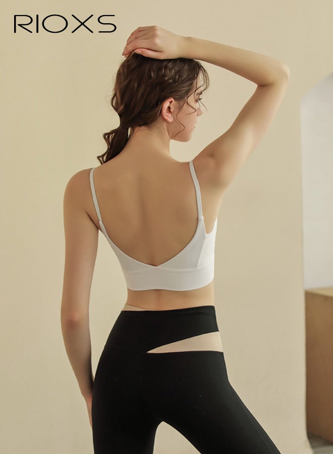 ريوكس حمالة صدر رياضية بدون ظهر بدون خطافات، حمالة صدر نسائية بدون ظهر بدون خطافات، لليوجا والجري واللياقة البدنية، بلوزة تدريب منخفضة الكثافة للربيع/الصيف، لون أبيض - Image 2