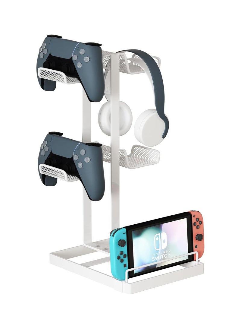 SYOSI Headphone Stand, Earphone Stand with Aluminum Supporting Bar, Game Controller Holder & Headset Holder for Desk, Universal Storage Organizer Headphones/Controller/Switch/iPad/Mobile Phone - Image 1