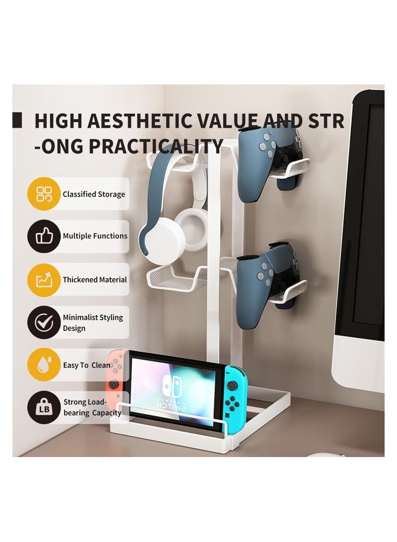 SYOSI Headphone Stand, Earphone Stand with Aluminum Supporting Bar, Game Controller Holder & Headset Holder for Desk, Universal Storage Organizer Headphones/Controller/Switch/iPad/Mobile Phone - Image 3