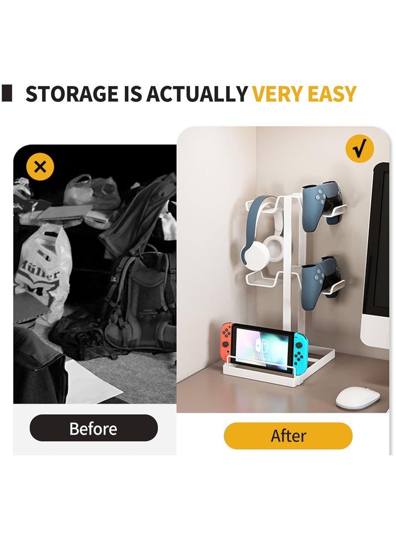 SYOSI Headphone Stand, Earphone Stand with Aluminum Supporting Bar, Game Controller Holder & Headset Holder for Desk, Universal Storage Organizer Headphones/Controller/Switch/iPad/Mobile Phone - Image 4