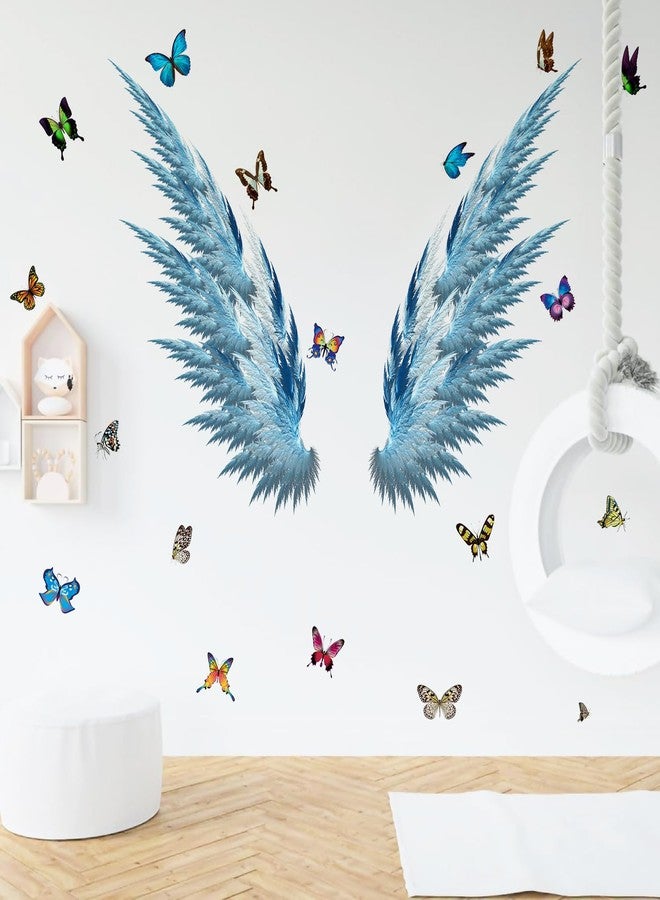 WOYINIS Beautiful Butterfly Wall Stickers Blue Dreamy Big Wing Decals Peel Off and Pasted Removable Art Stickers Girls Bedroom Classroom Living Room Beauty Salon Decoration - Image 2