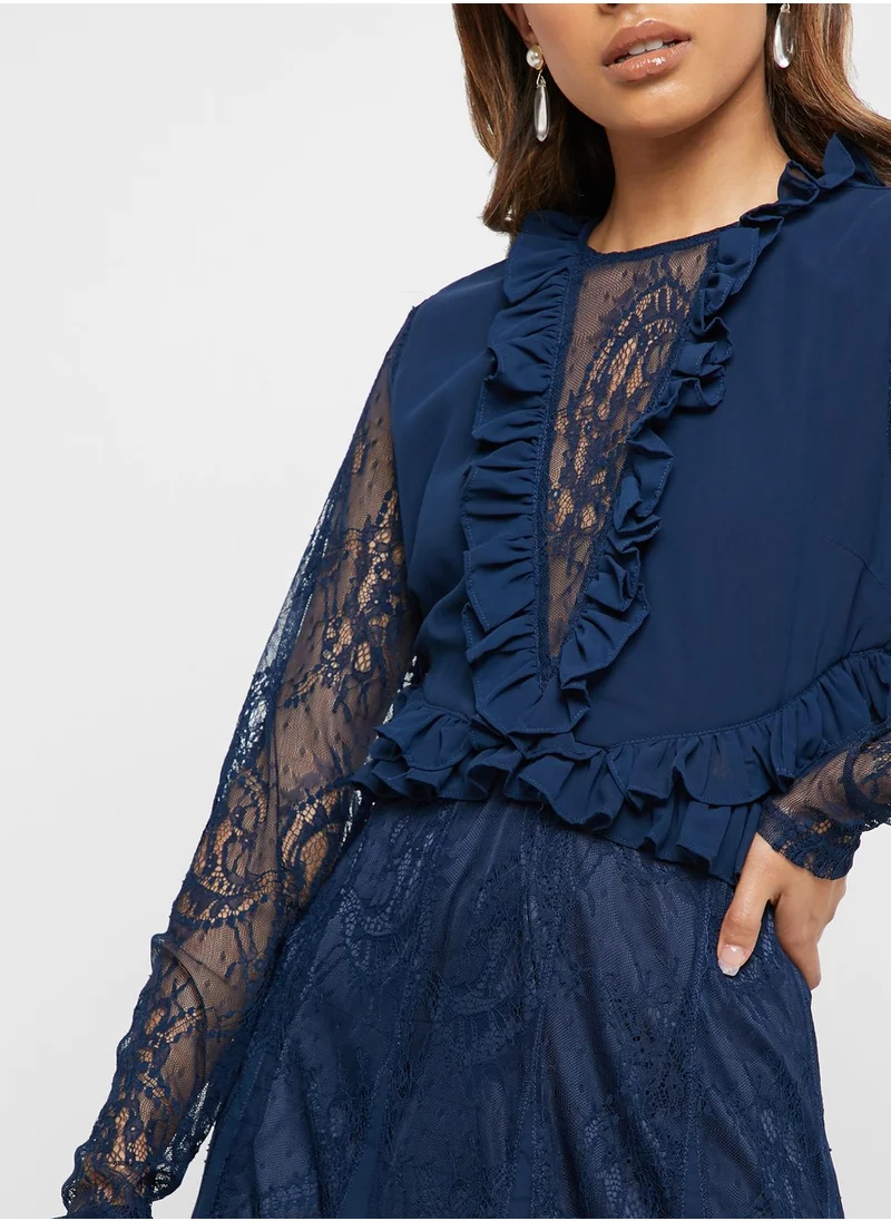 True Decadence Pleated Sheer Sleeve Dress