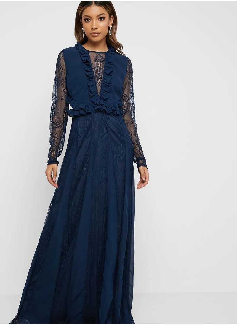 True Decadence Pleated Sheer Sleeve Dress