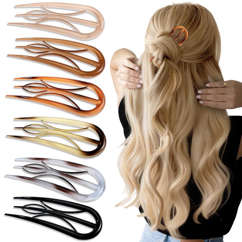 Tiefebene 6PCS French Hair Pins for Women, Tortoise Shell French Pins Hair, Large Hair Styling Pins for Thin Thick Hair, 3 Internal Teeth Hair Sticks, Hair Pin for Buns, French Twist Pin - Image 1