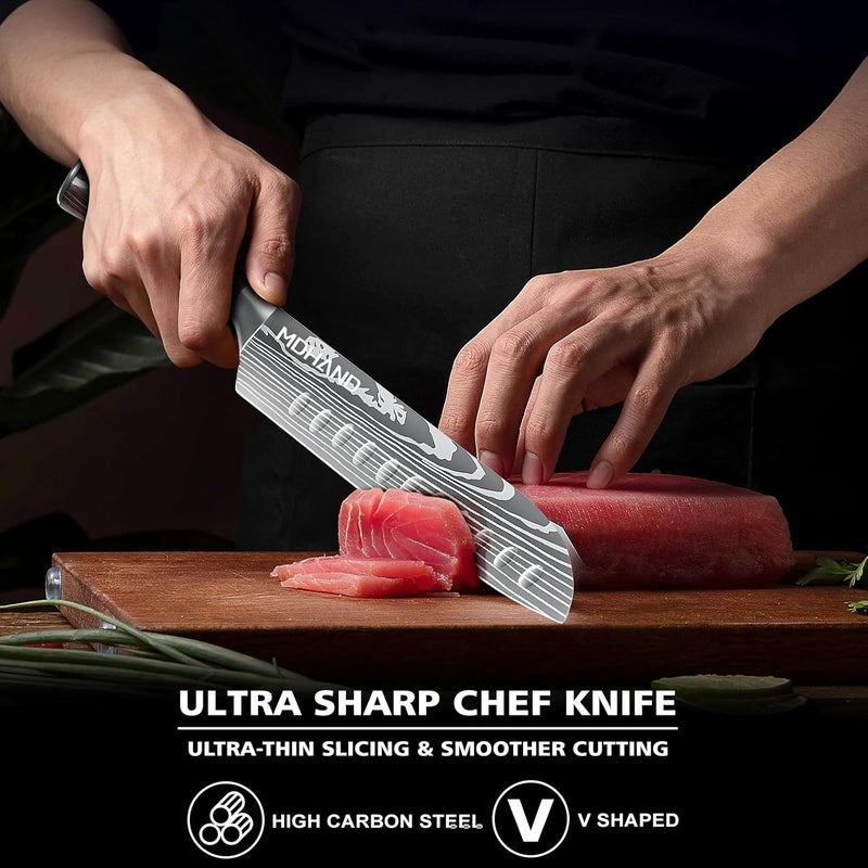 MDHAND 7" Santoku Knife - Ultra Sharp Japanese Chef Knife, Forged German Stainless Steel Chopping Knife with Ergonomic Pakkawood Handle Design, Home Cooking Gifts for Women and Men - Image 3