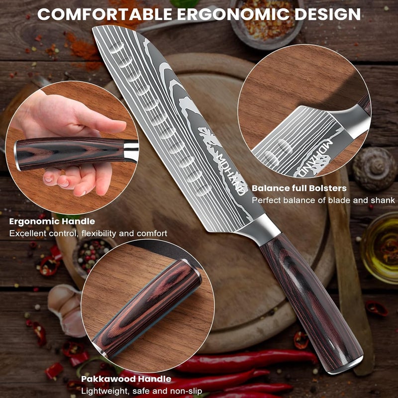 MDHAND 7" Santoku Knife - Ultra Sharp Japanese Chef Knife, Forged German Stainless Steel Chopping Knife with Ergonomic Pakkawood Handle Design, Home Cooking Gifts for Women and Men - Image 5