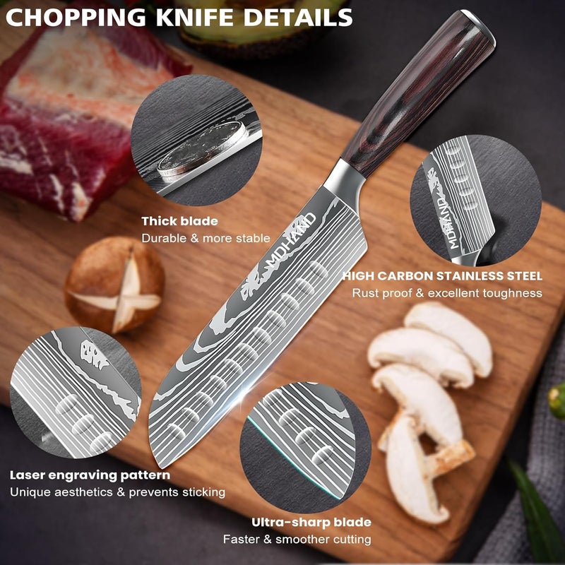 MDHAND 7" Santoku Knife - Ultra Sharp Japanese Chef Knife, Forged German Stainless Steel Chopping Knife with Ergonomic Pakkawood Handle Design, Home Cooking Gifts for Women and Men - Image 4