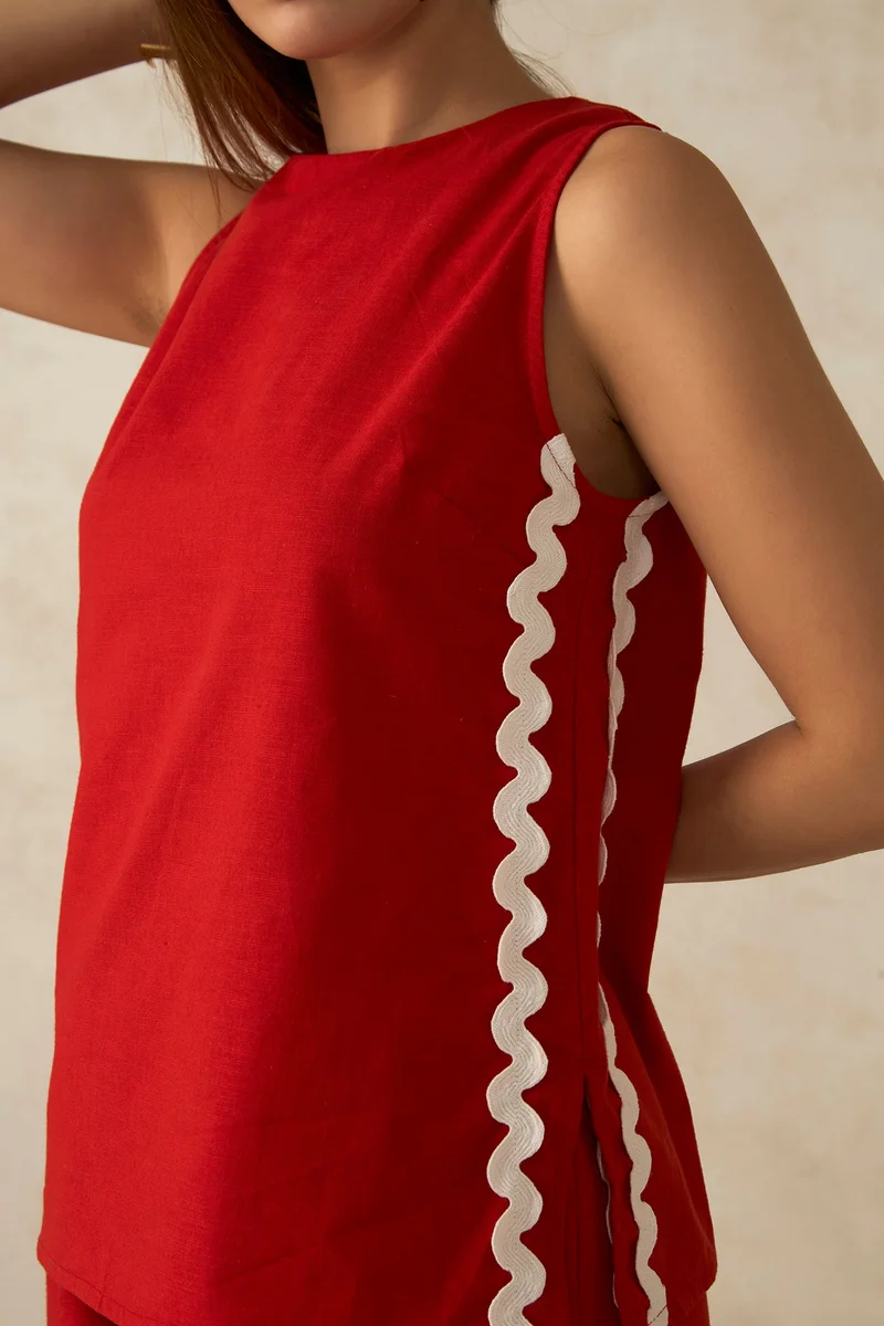 فيرجيو Cotton Boat Dinnerwear Neck Tunic With Lace for Women