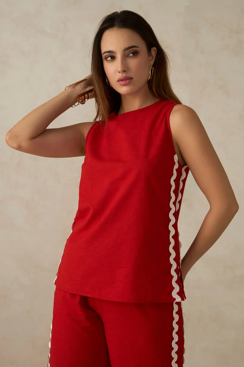 فيرجيو Cotton Boat Dinnerwear Neck Tunic With Lace for Women