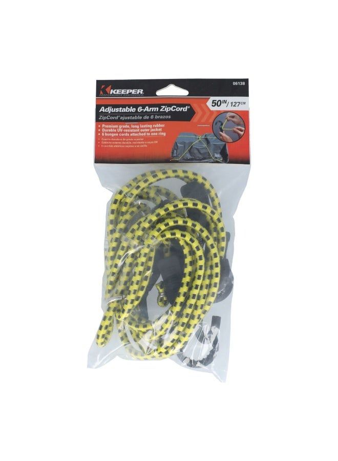 Keeper_Corporation حبل بونجي adjustable بستة ذراع مع خطاف زيپ أصفر وأسود 50 بوصة 06138 - Image 1