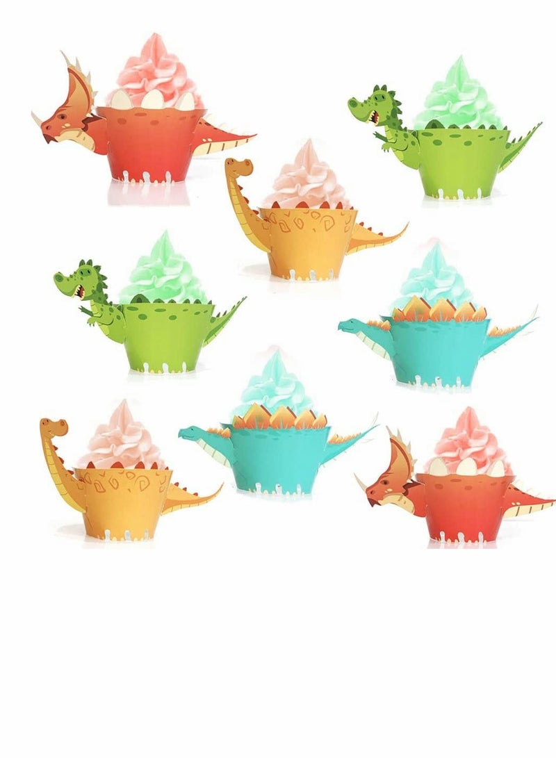 KASTWAVE 48 Pieces Dinosaur Cupcake Wrappers Toppers Safari Jungle Animal Theme Birthday Party Little Dino Cupcake Decorations for Boys Kids Dinosaur Themed Birthday Party Jurassic World Party Supplies - Image 1