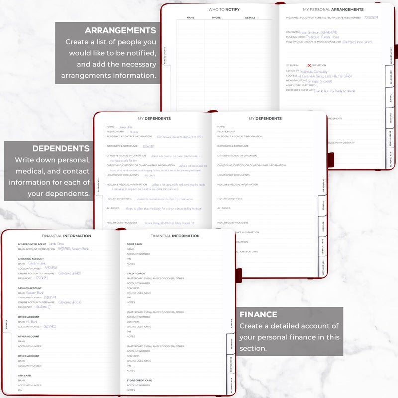 Clever Fox Large End of Life Planner â€“ Guided Final Arrangements Organizer Notebook for Instructions, Beneficiary Info, Will Preparation, Last Wishes & Funeral Planning â€“ 8.5" x 11" (Burgundy) - Image 4