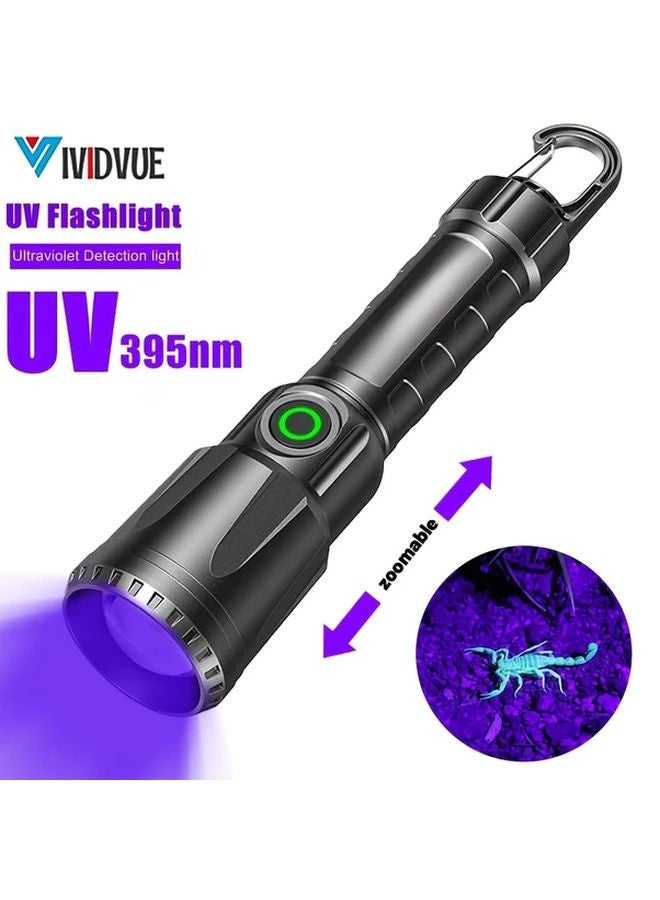 395nm UV Flashlight USB C Rechargeable Black Light For Scorpion Hunting Pet Urine Detection - Image 2