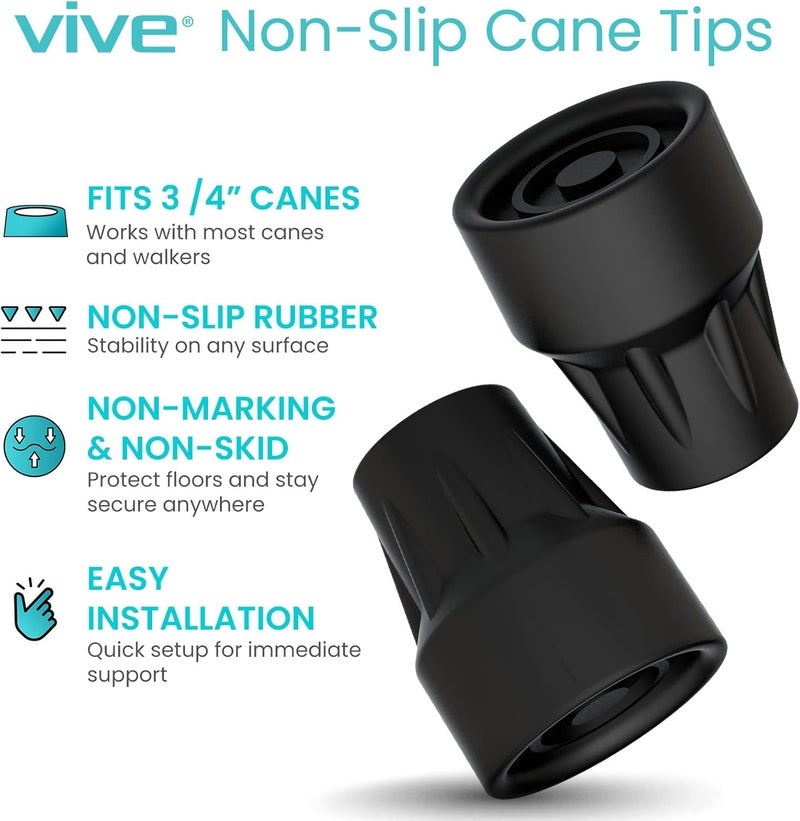 Vive Walking Cane Tips 2 Pack 34 Inch  NonSlip Universal Rubber Replacement Tips for Walking Sticks Crutches Walkers Canes - Image 2