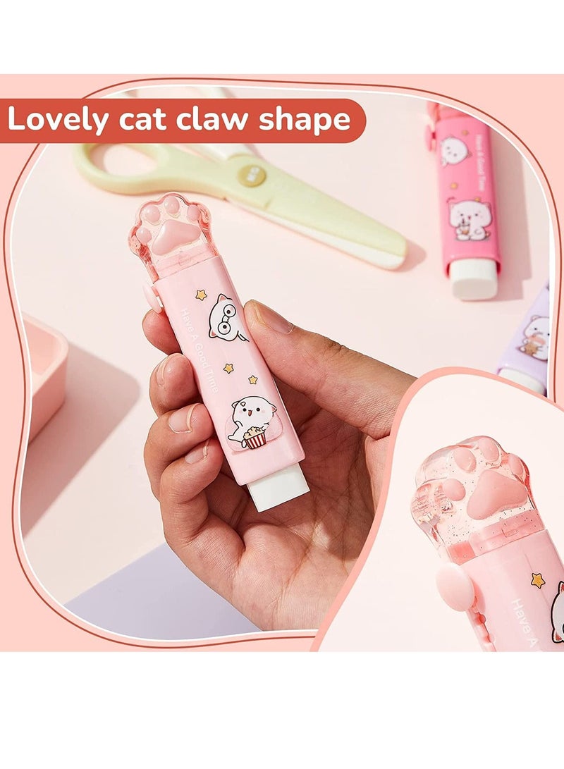 Erasers Cat Paw Shaped Cute Push Pull Design Retractable Erasers Pastel Aesthetic Erasers Pencil Kawaii Eraser Cute Rubber for Kids Students School Office Stationery Supplies 8 Pcs